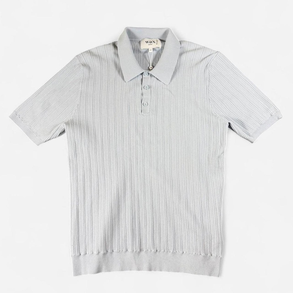 NEW Wax London Light Blue Naples Vertical Knit Polo Shirt Size M